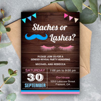 Staches or Lashes Gender Reveal Party Invitation