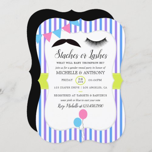 Staches or Lashes Gender Reveal Party Invitation