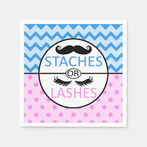 Staches or Lashes gender reveal party napkins