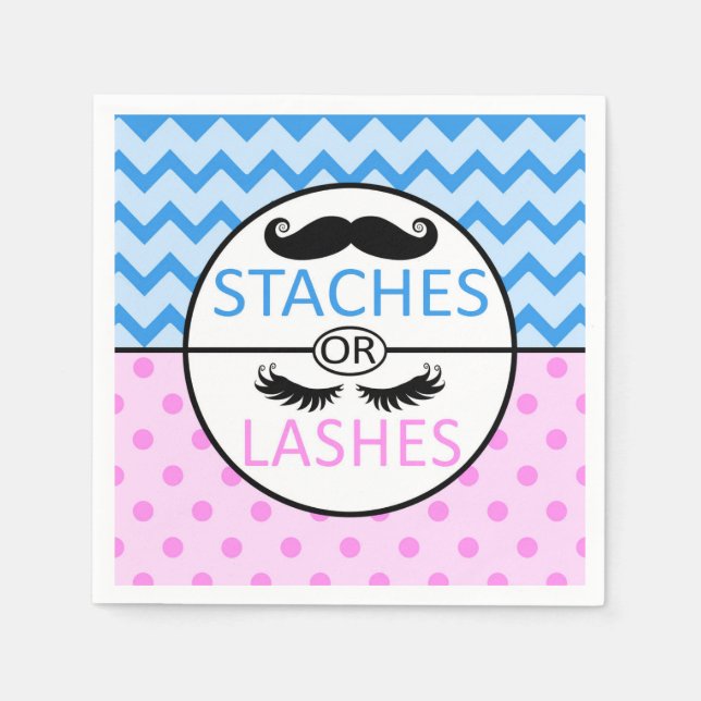 Staches or Lashes gender reveal party napkins (Front)