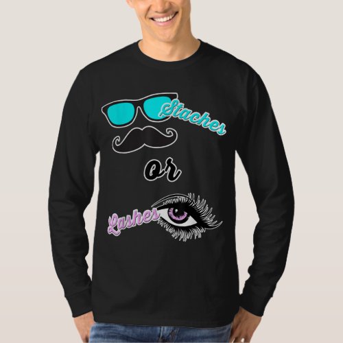 Staches or Lashes Mom Dad Gender Reveal Baby Showe T_Shirt