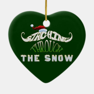 Staching Through the Snow Ceramic Ornament