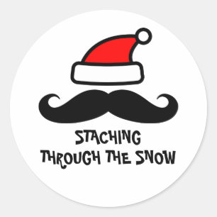 Staching through the snow Christmas Santa mustache Classic Round Sticker