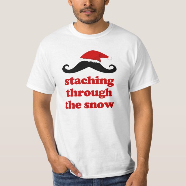 staching through the snow funny christmas santa T-Shirt (Front)