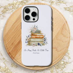 Stack Books Quote Vintage Beige Blue Flowers iPhone 16 Pro Max Case