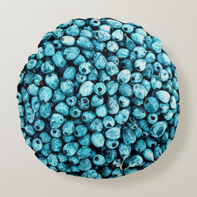 "Stack of Blueberry Fruit" Cute Photo. Buy Now Round Pillow (Front)