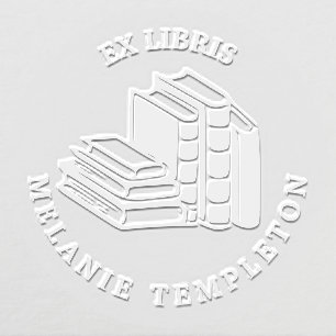 Stack of Books #1 Round Ex Libris Name Round Embosser