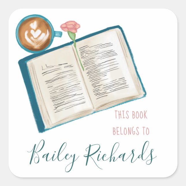 Stack of Books and Coffee Bookplate Label (Front)