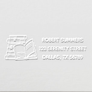 Stack of Books and Open Book Address 3 Embosser