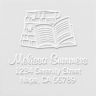 Stack of Books and Open Book Address Embosser