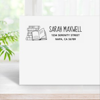Stack Of Books And Open Book Address Rubber Stamp by Chibibi at Zazzle