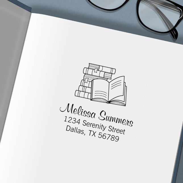 Stack of Books and Open Book Address Self-inking Stamp (Creator Uploaded)