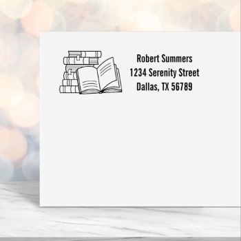 Stack Of Books And Open Book Address Self-inking Stamp by Chibibi at Zazzle