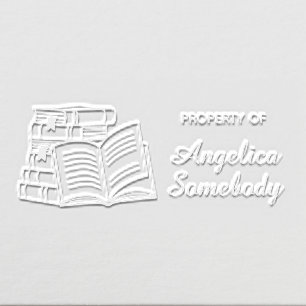 Stack of Books and Open Book Bookplate 2 Embosser