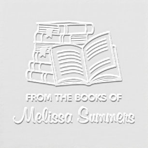 Stack of Books and Open Book Bookplate Embosser