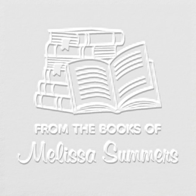 Stack of Books and Open Book Bookplate Embosser (Design)