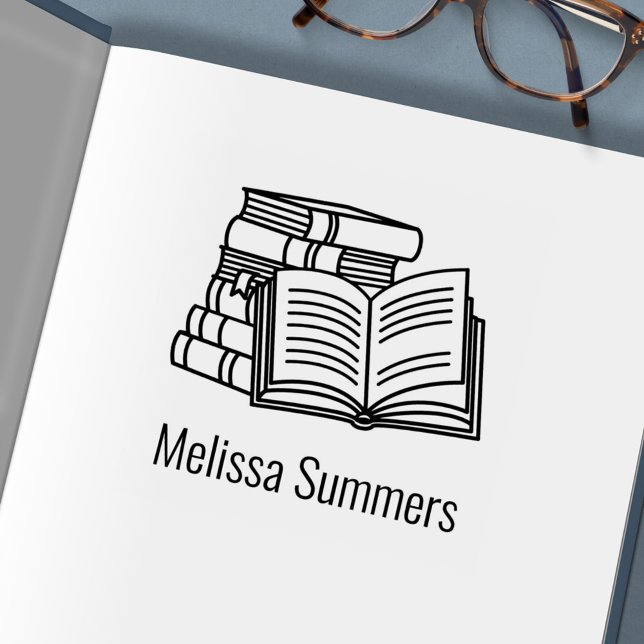 Stack of Books and Open Book - Bookplate Self-inking Stamp (Creator Uploaded)