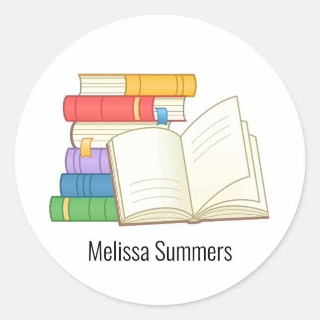 Stack of Books and Open Book Classic Round Sticker (Front)