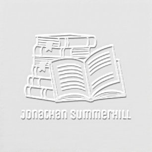 Stack of Books and Open Book Custom Name Embosser