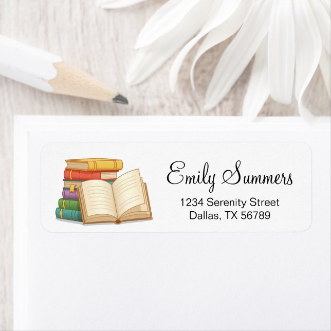 Stack of Books and Open Book Label (Insitu)