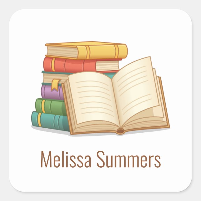 Stack of Books and Open Book Square Sticker (Front)