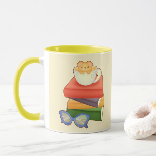 Stack Of Books And Tea Cup Bear  (With Donut)