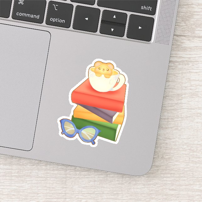Stack Of Books And Tea Cup Bear  Sticker (Detail)