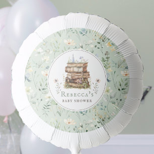 Stack of books baby shower watercolor, wildflower balloon