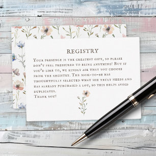 Stack of books baby shower watercolor, wildflower enclosure card