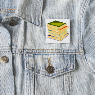 Stack of Books Book Lover Art and Reading  Button