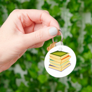 Stack of Books Book Lover Art and Reading Keychain