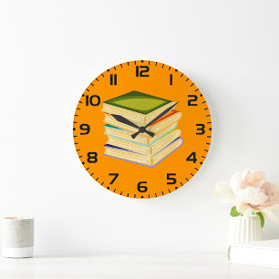 Stack of Books Book Lover Art and Reading Large Clock