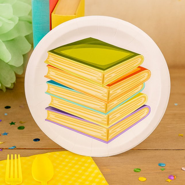 Stack of Books Book Lover Art and Reading  Paper Plates (Creator Uploaded)