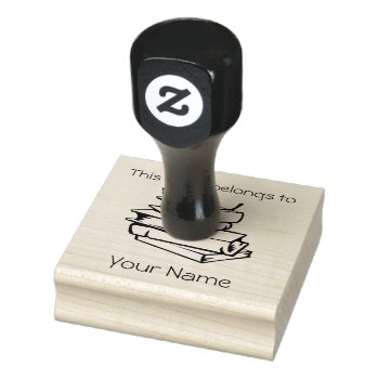Stack Of Books Bookplate Design Wooden Stamp by SjasisDesignSpace at Zazzle