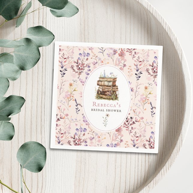Stack of books bridal shower watercolor wildflower napkins (Creator Uploaded)