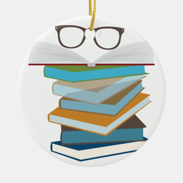 Stack Of Books Ceramic Ornament (Front)