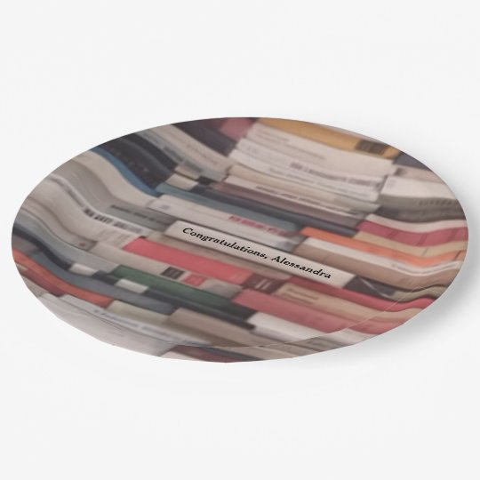 Stack of Books Congratulations Custom Name Paper Plate