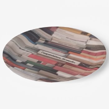 Stack Of Books Congratulations Custom Name Paper Plates by missprinteditions at Zazzle