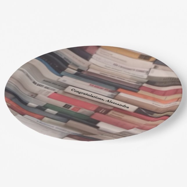 Stack of Books Congratulations Custom Name Paper Plates (Angled)