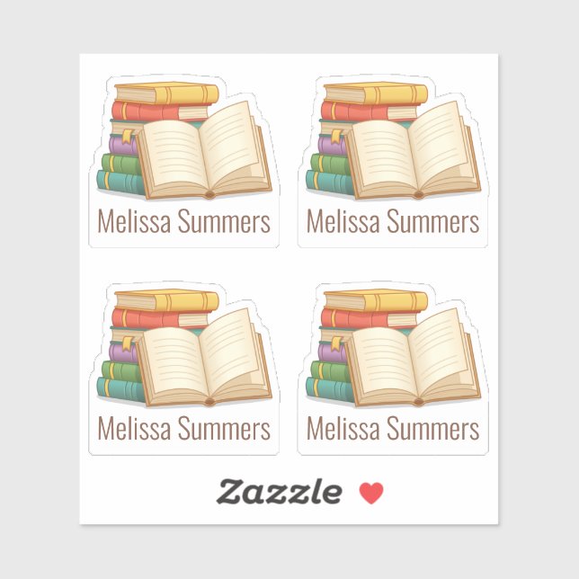 Stack of Books Custom Name Bookplate Set of 4 Sticker (Sheet)