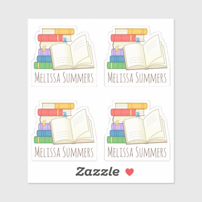 Stack of Books Custom Name Bookplate Sticker (Sheet)