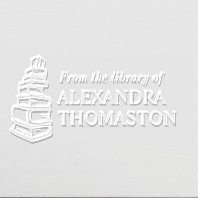 Stack of Books “From the Library of” Rectangular Embosser (Design)