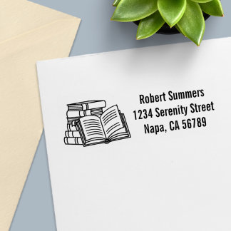 Stack of Books Open Book Return Address Self-inking Stamp