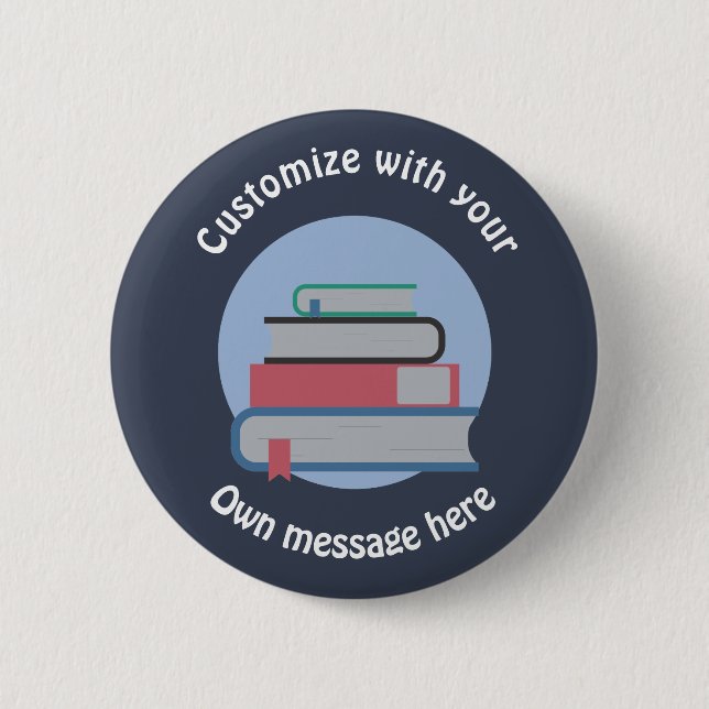 Stack of Books Reading Library Custom Text Button (Front)