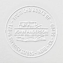 Stack of Books Round Address Bookplate