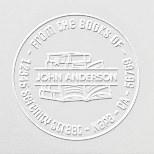 Stack of Books Round Address Bookplate Embosser