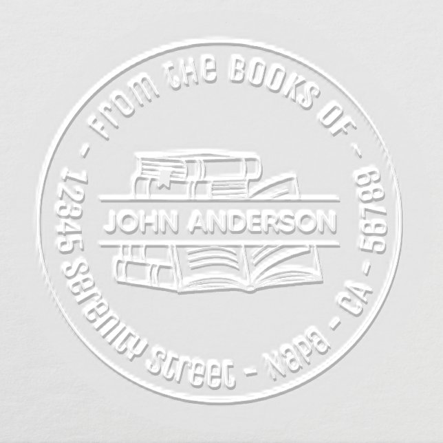 Stack of Books Round Address Bookplate Embosser (Design)