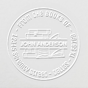 Stack of Books Round Address Bookplate Embosser