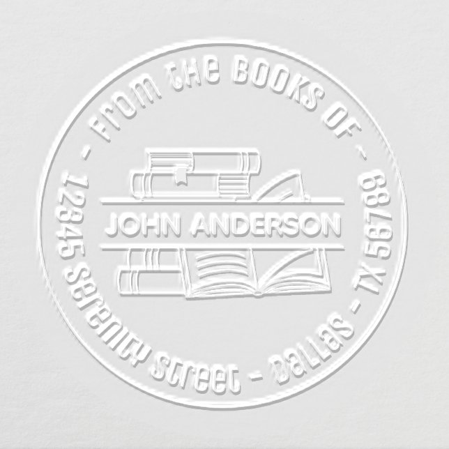 Stack of Books Round Address Bookplate Embosser (Design)
