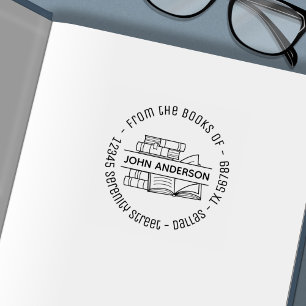 Stack of Books Round Address Bookplate Self-inking Stamp